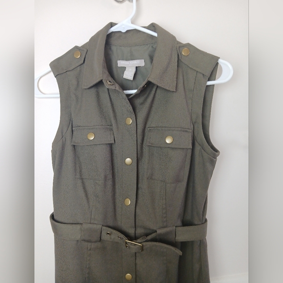 Banana Republic Like New Army Green Sleeveless button up Dress with Belt Size 0 - Picture 3 of 14
